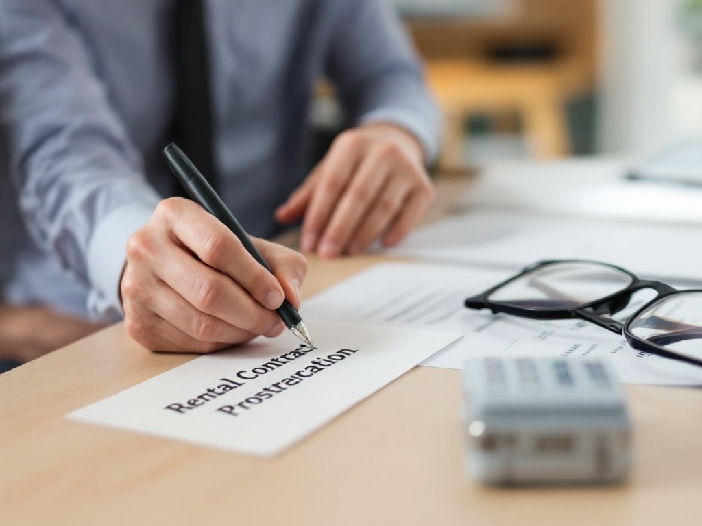 Assinatura de contrato de arrendamento com documentos de proteção